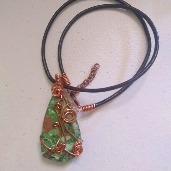 Chunky! Green Sea Sediment Jasper Pendant w. Leather Cord 20"! New Fall Jewelry! - Picture 8 of 12